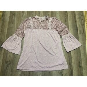 Como Vintage Shirt, Women's Size Small, Pink, Lace Top, 3/4 Bell Sleeve